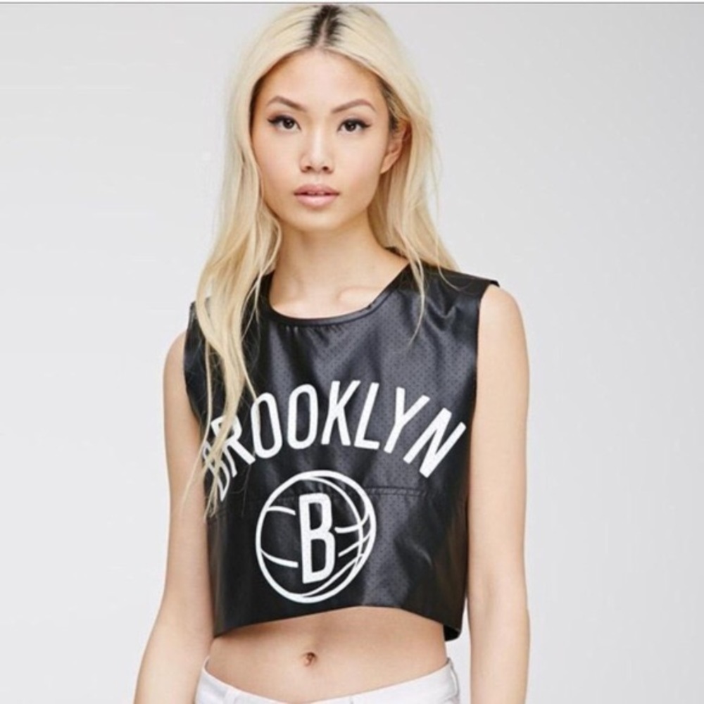NBA brooklyn nets faux leather crop top